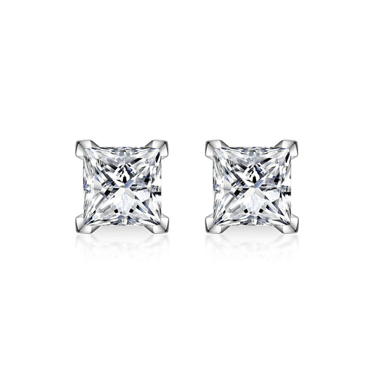 2.09 ctw Minimalist Princess-Cut Lab-Grown Diamond Earrings in 18K White Gold