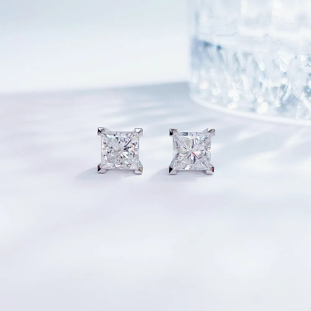 2.09 ctw Minimalist Princess-Cut Lab-Grown Diamond Earrings in 18K White Gold