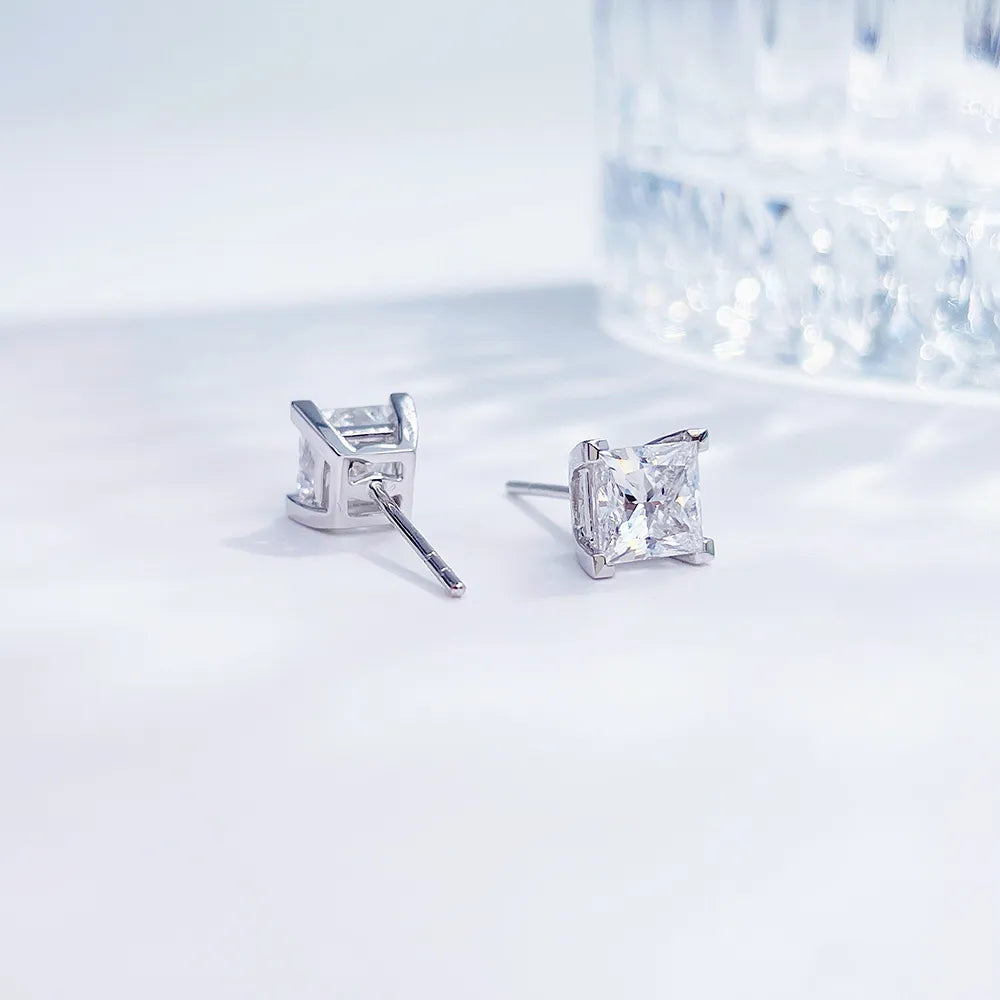 2.09 ctw Minimalist Princess-Cut Lab-Grown Diamond Earrings in 18K White Gold