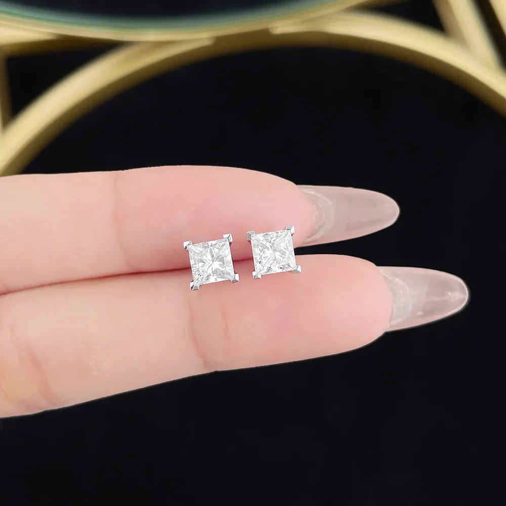 2.09 ctw Minimalist Princess-Cut Lab-Grown Diamond Earrings in 18K White Gold