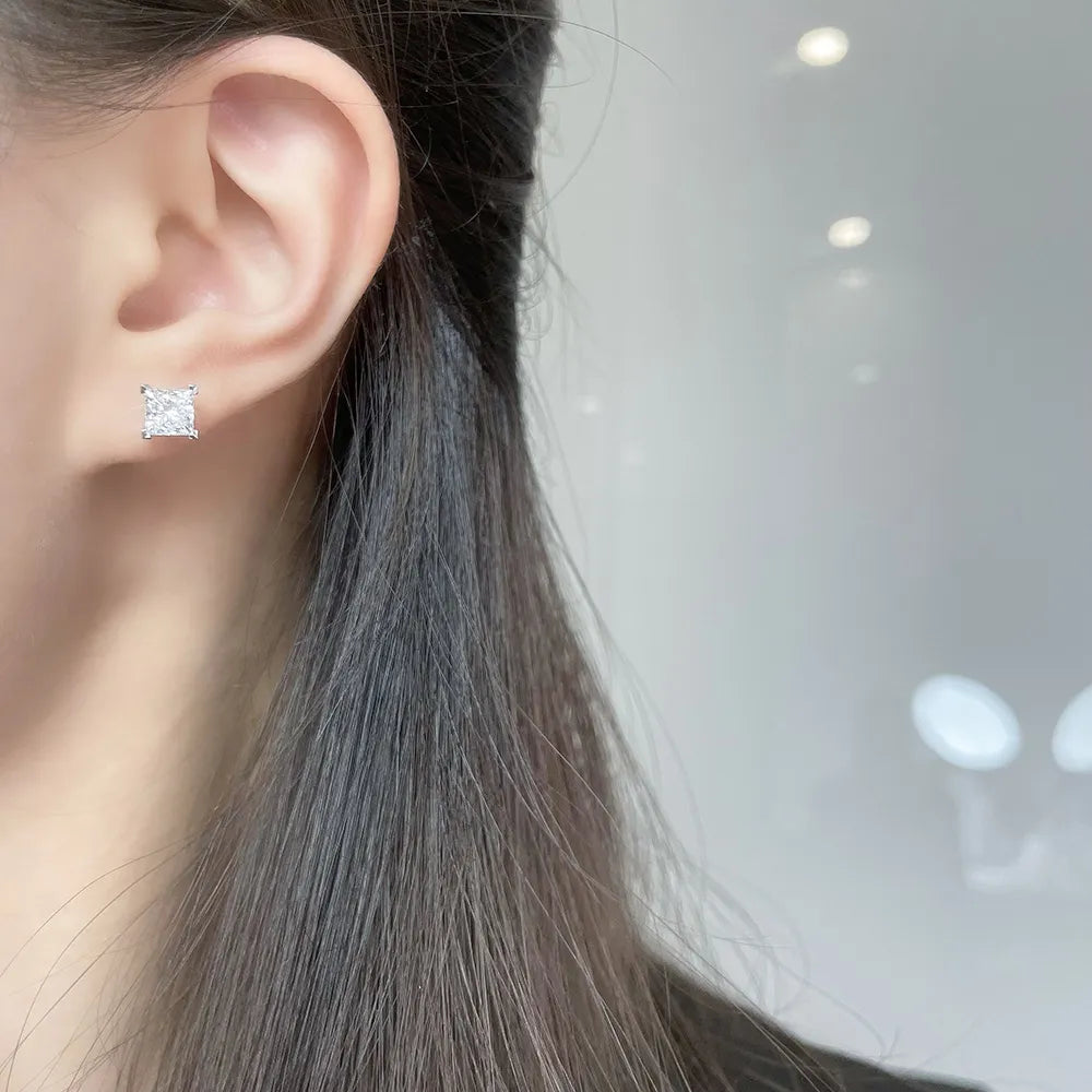 2.09 ctw Minimalist Princess-Cut Lab-Grown Diamond Earrings in 18K White Gold