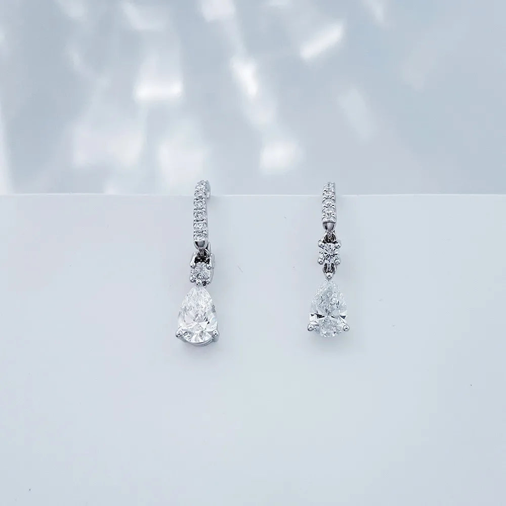 1.02 ctw Minimalist Pear-Cut Lab-Grown Diamond Drop Earrings in 18K White Gold