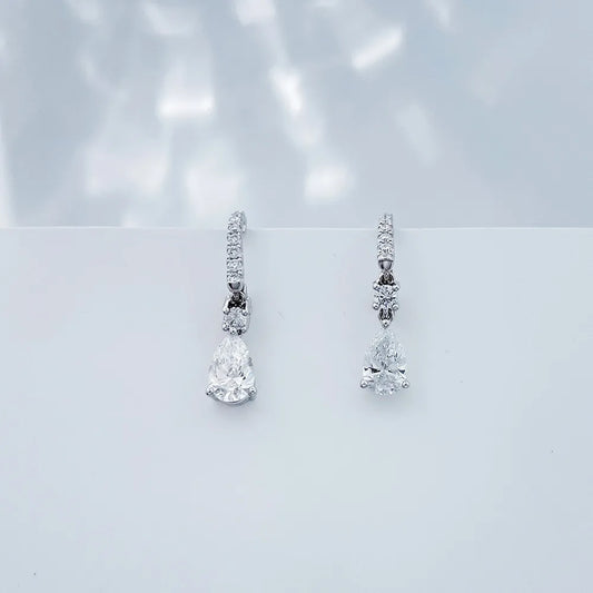 1.02 ctw Minimalist Pear-Cut Lab-Grown Diamond Drop Earrings in 18K White Gold