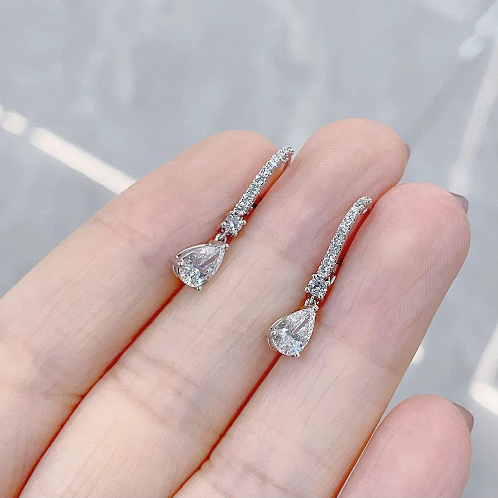 1.02 ctw Minimalist Pear-Cut Lab-Grown Diamond Drop Earrings in 18K White Gold