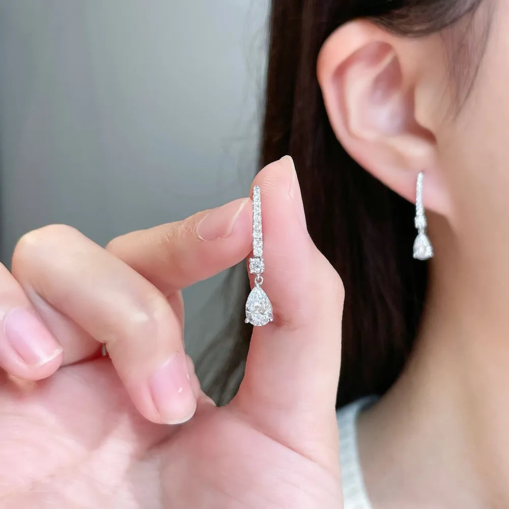 1.02 ctw Minimalist Pear-Cut Lab-Grown Diamond Drop Earrings in 18K White Gold