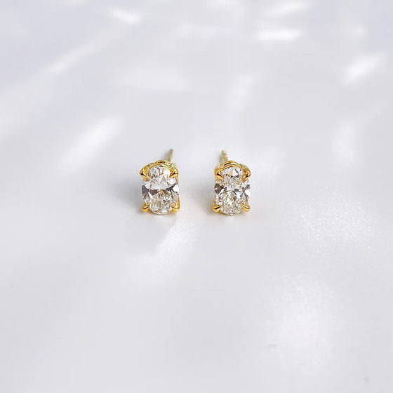 1.03 ctw Minimalist Four-Prong Oval-Cut Lab-Grown Diamond Earrings in 18K Yellow Gold