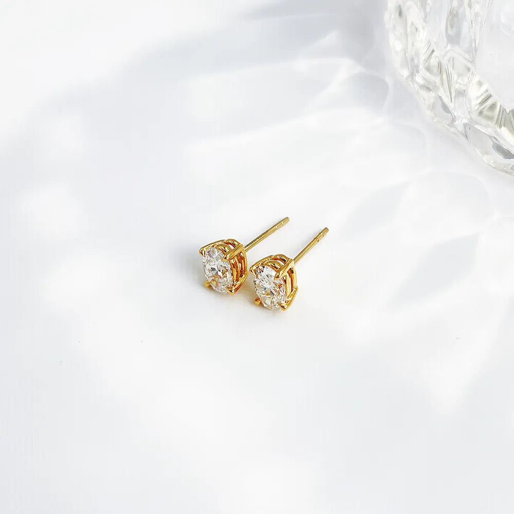 1.03 ctw Minimalist Four-Prong Oval-Cut Lab-Grown Diamond Earrings in 18K Yellow Gold