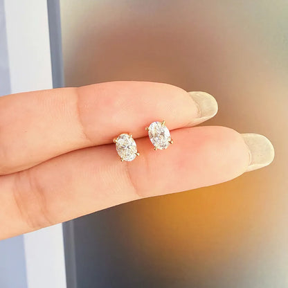 1.03 ctw Minimalist Four-Prong Oval-Cut Lab-Grown Diamond Earrings in 18K Yellow Gold
