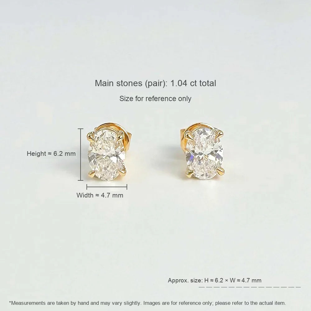 1.03 ctw Minimalist Four-Prong Oval-Cut Lab-Grown Diamond Earrings in 18K Yellow Gold