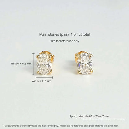 1.03 ctw Minimalist Four-Prong Oval-Cut Lab-Grown Diamond Earrings in 18K Yellow Gold