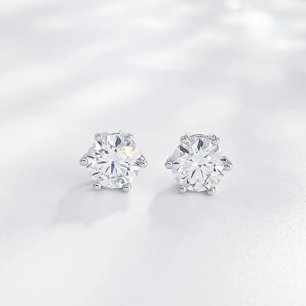 1.14 ctw Minimalist Six-Prong Round-Cut Lab-Grown Diamond Stud Earrings in PT950 Platinum