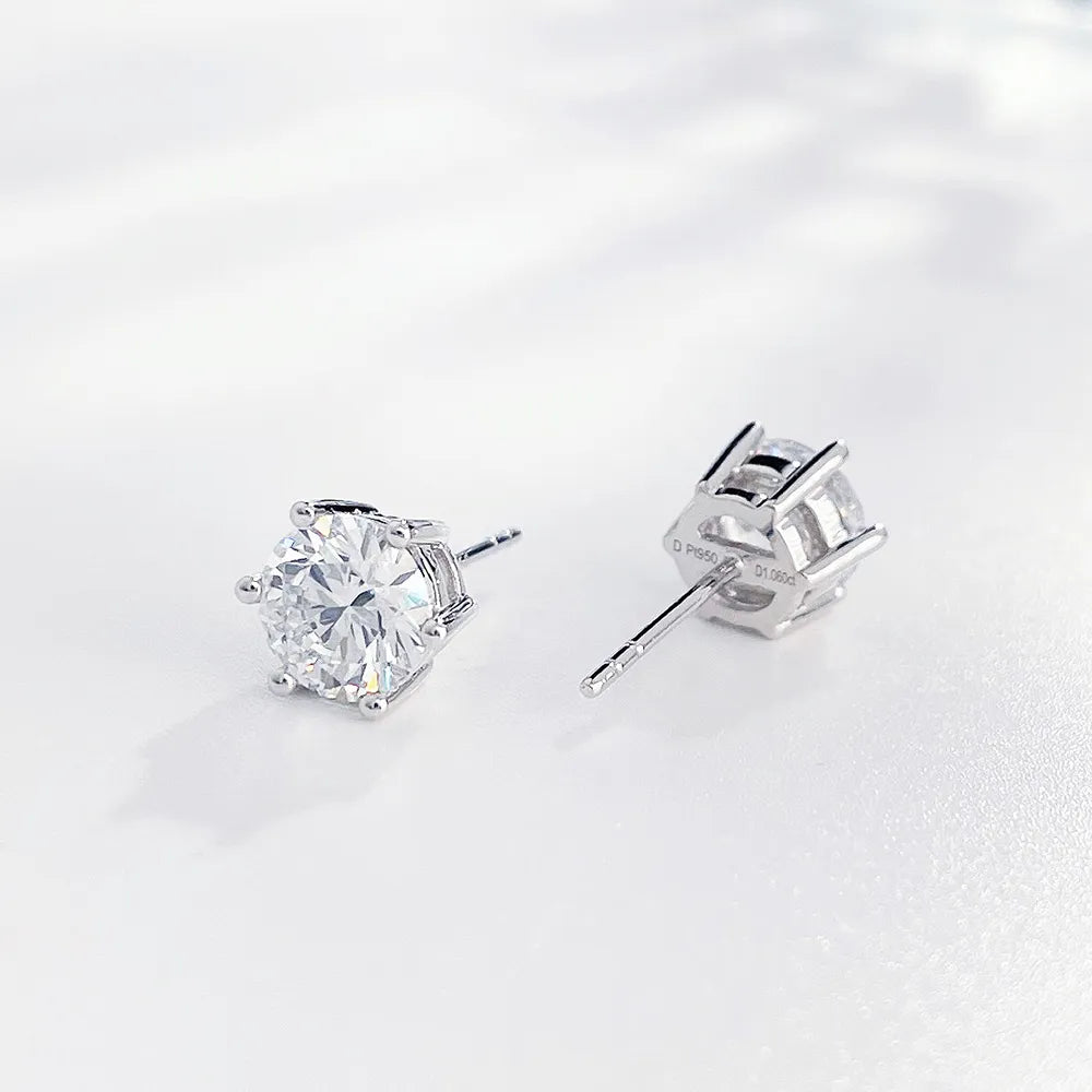 1.14 ctw Minimalist Six-Prong Round-Cut Lab-Grown Diamond Stud Earrings in PT950 Platinum
