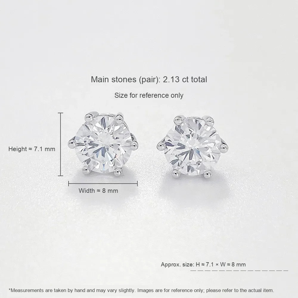 1.14 ctw Minimalist Six-Prong Round-Cut Lab-Grown Diamond Stud Earrings in PT950 Platinum