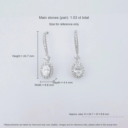 1.1 ctw Oval-Cut Lab-Grown Diamond Earrings in 18K White Gold