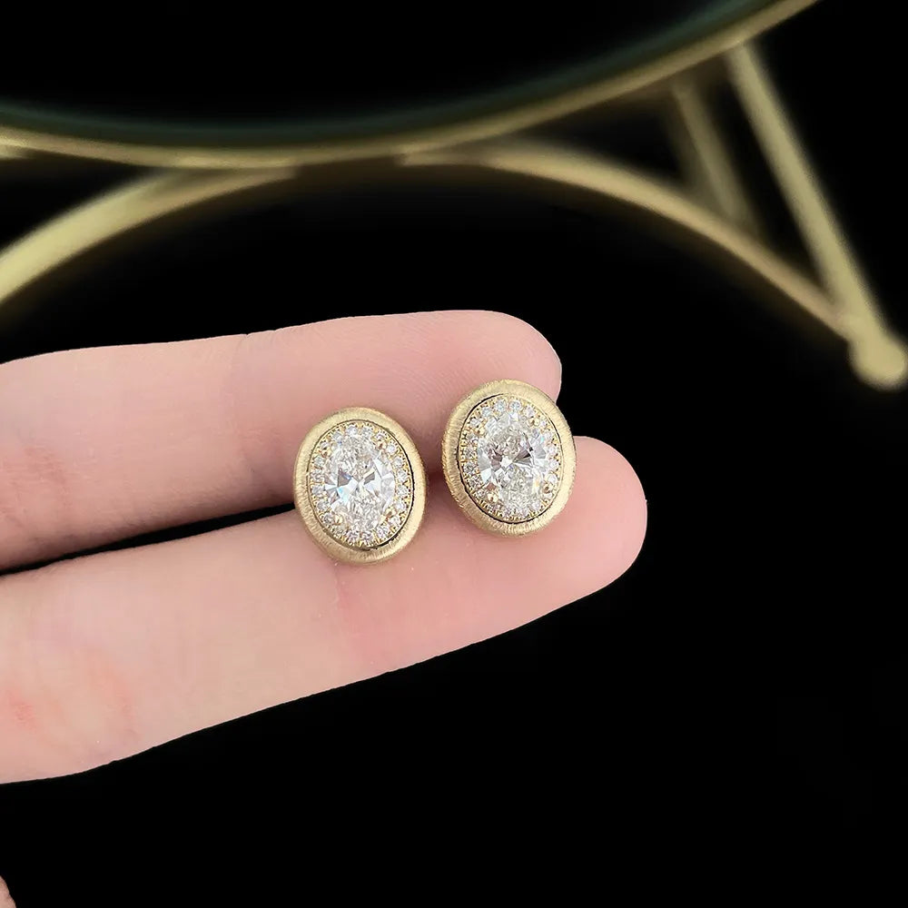 1.07 ctw Celestial Oval-Cut Lab-Grown Diamond Stud Earrings in 18K Yellow Gold
