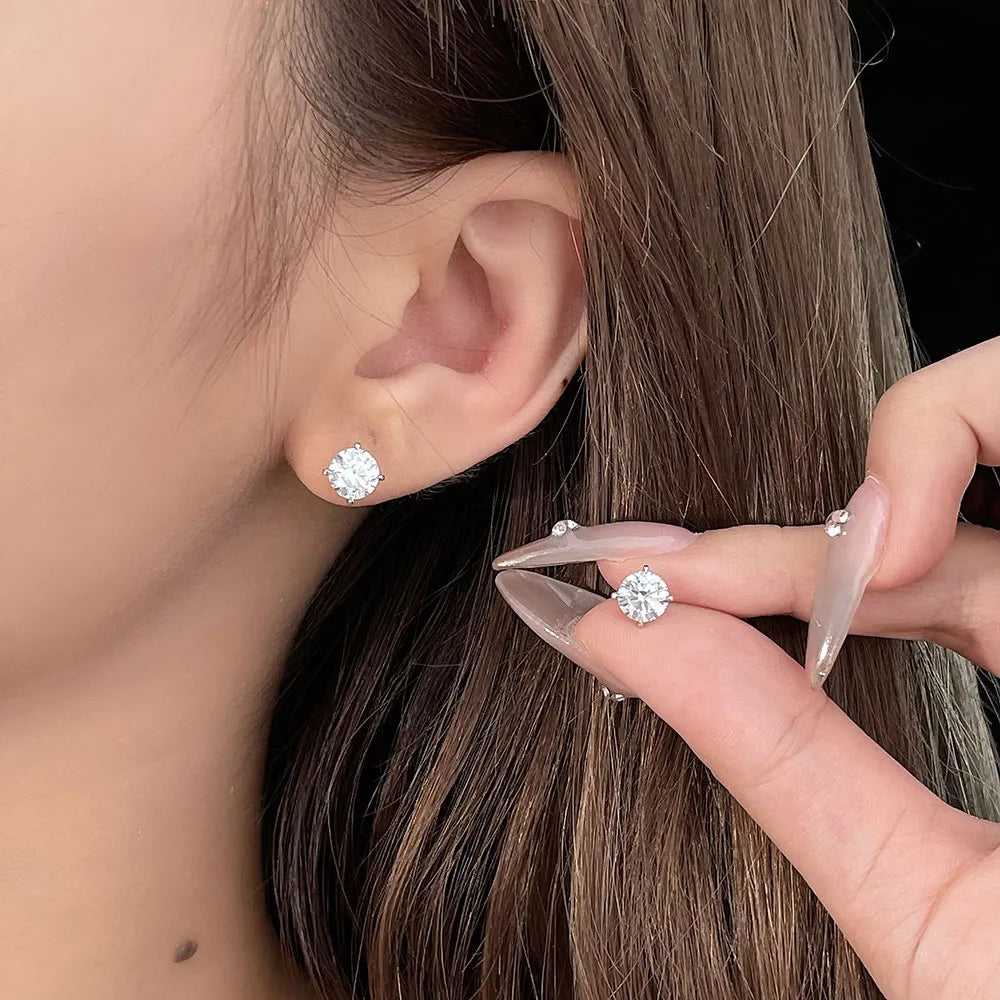 1.02 ctw Minimalist Four-Prong Cushion-Cut Lab-Grown Diamond Earrings in 18K White Gold