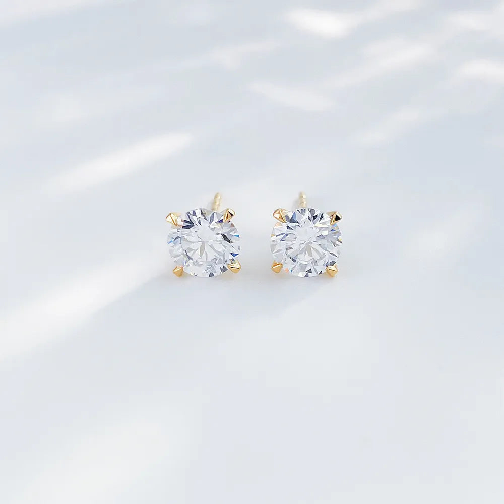 1.06 ctw Minimalist Four-Prong Round-Cut Lab-Grown Diamond Earrings in 18K Yellow Gold