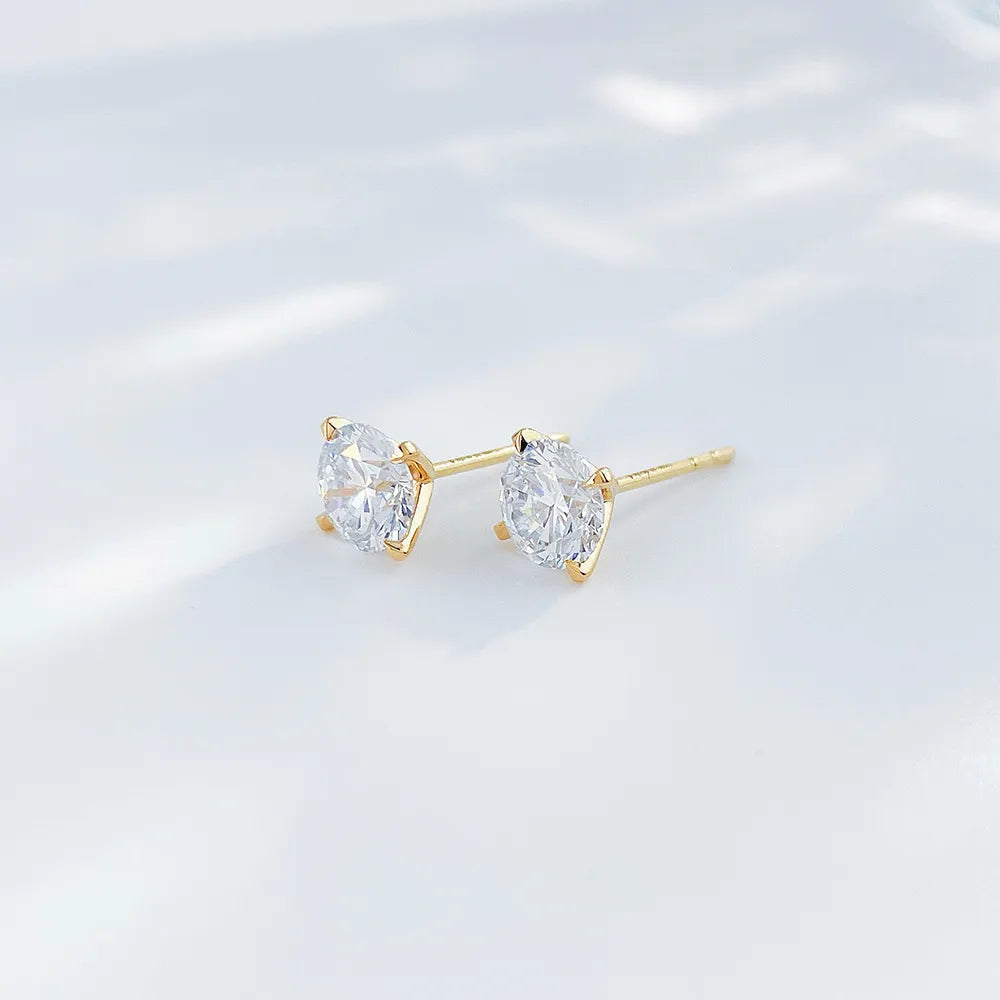 1.06 ctw Minimalist Four-Prong Round-Cut Lab-Grown Diamond Earrings in 18K Yellow Gold