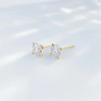 1.06 ctw Minimalist Four-Prong Round-Cut Lab-Grown Diamond Earrings in 18K Yellow Gold