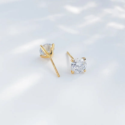 1.06 ctw Minimalist Four-Prong Round-Cut Lab-Grown Diamond Earrings in 18K Yellow Gold