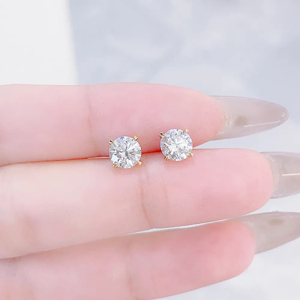 1.06 ctw Minimalist Four-Prong Round-Cut Lab-Grown Diamond Earrings in 18K Yellow Gold