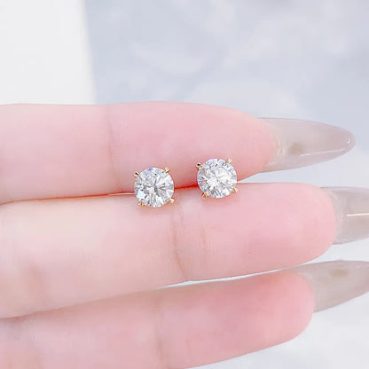 1.06 ctw Minimalist Four-Prong Round-Cut Lab-Grown Diamond Earrings in 18K Yellow Gold