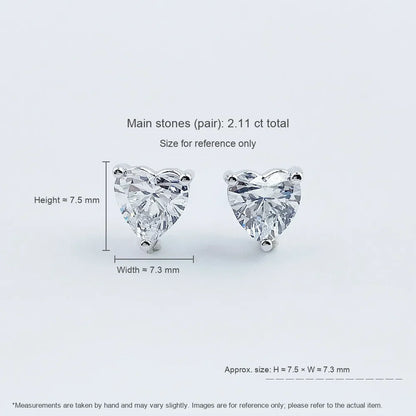 1.17 ctw Three-Prong Heart-Cut Lab-Grown Diamond Stud Earrings in PT950 Platinum