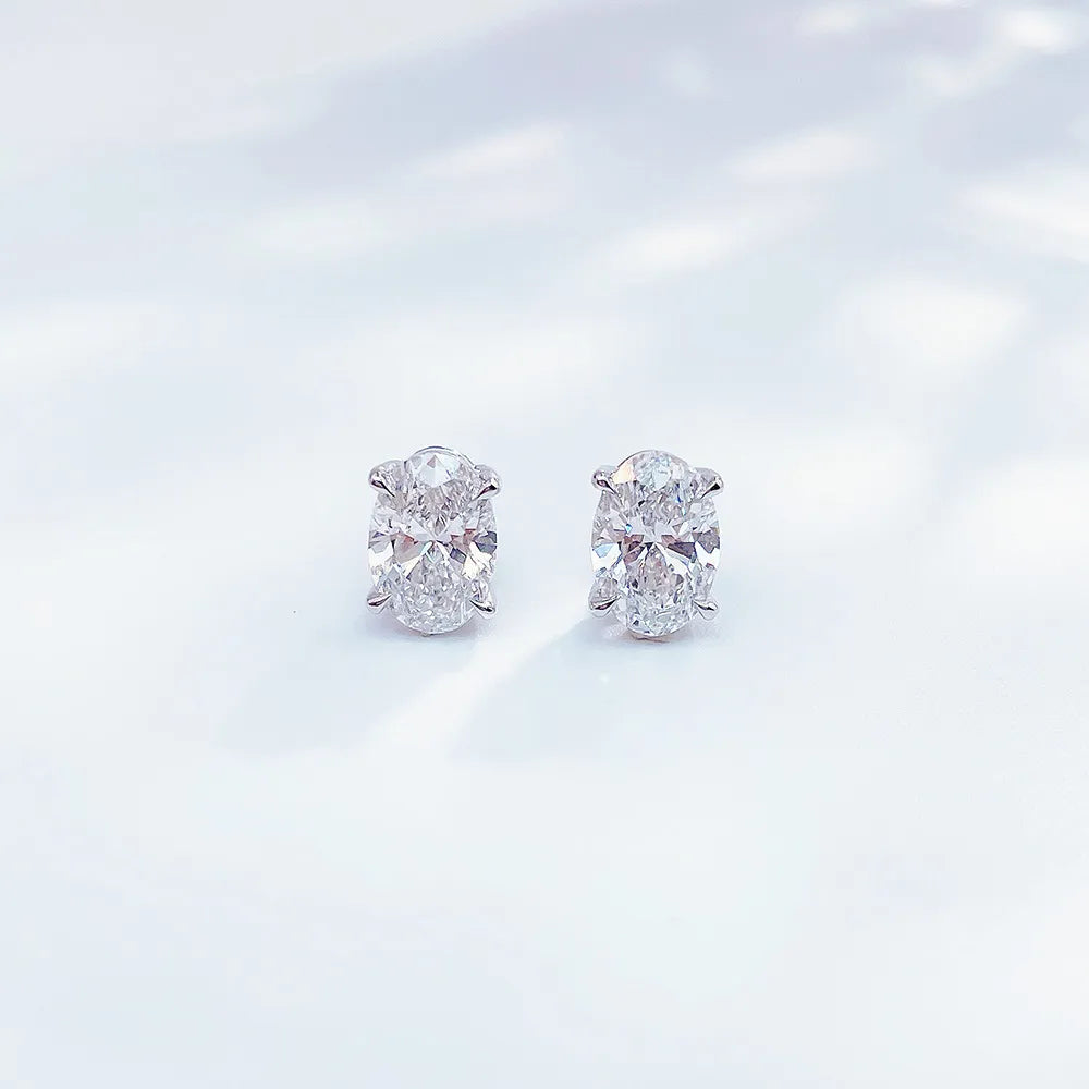 2.05 ctw Minimalist Four-Prong Oval-Cut Lab-Grown Diamond Earrings in PT950 Platinum