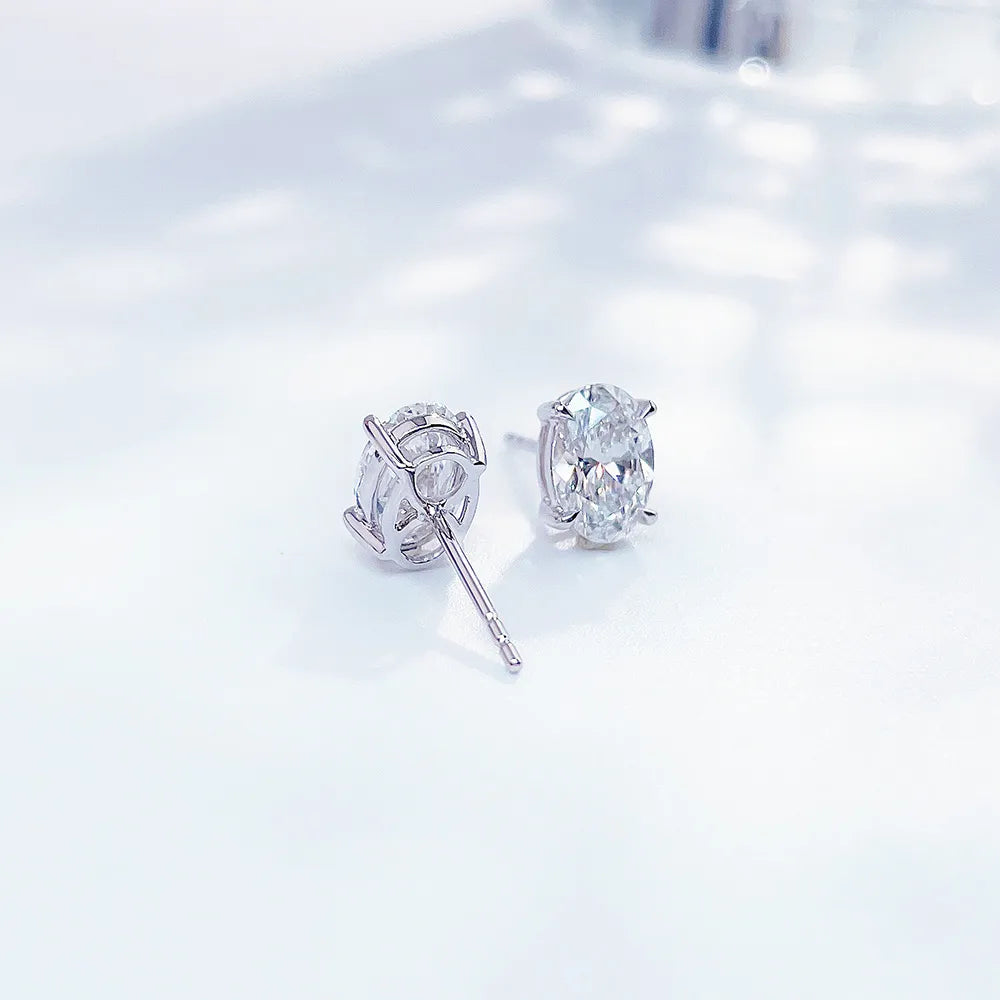 2.05 ctw Minimalist Four-Prong Oval-Cut Lab-Grown Diamond Earrings in PT950 Platinum