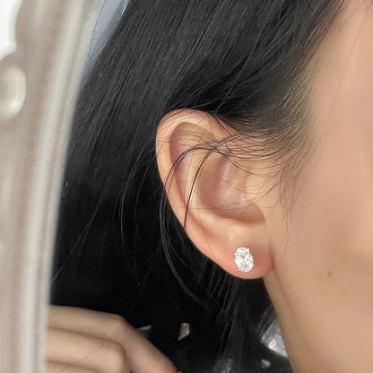 2.05 ctw Minimalist Four-Prong Oval-Cut Lab-Grown Diamond Earrings in PT950 Platinum