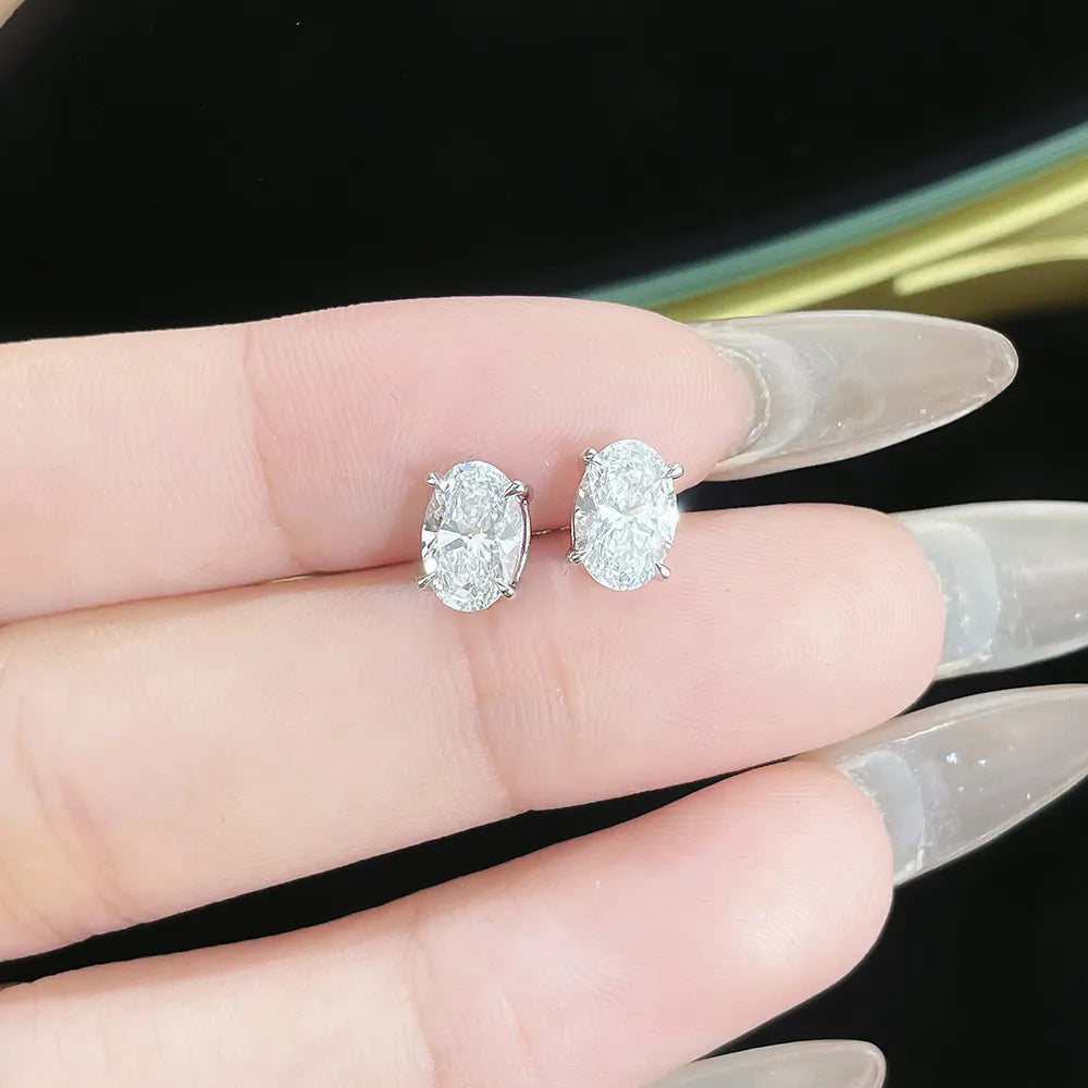 2.05 ctw Minimalist Four-Prong Oval-Cut Lab-Grown Diamond Earrings in PT950 Platinum