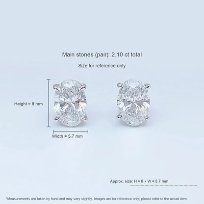 2.05 ctw Minimalist Four-Prong Oval-Cut Lab-Grown Diamond Earrings in PT950 Platinum