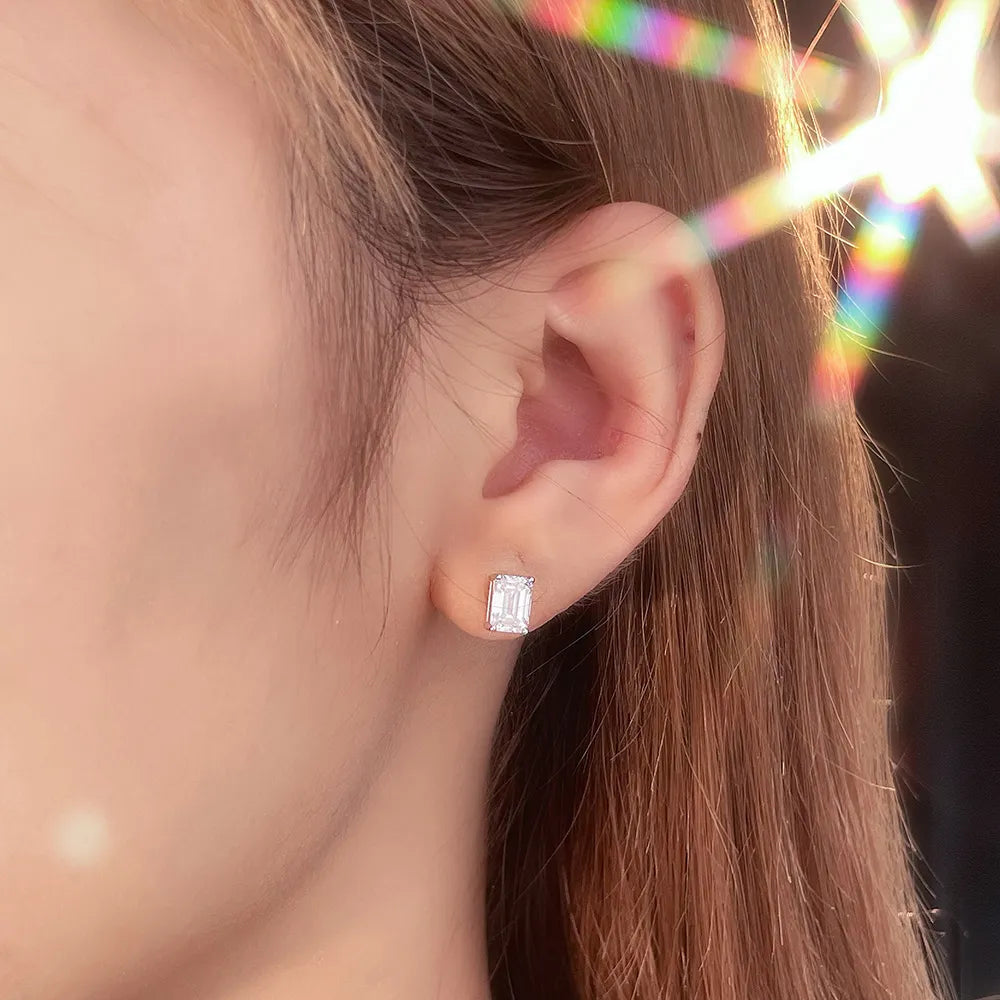 1.1 ctw Celestial Four-Prong Emerald-Cut Lab-Grown Diamond Stud Earrings in PT950 Platinum