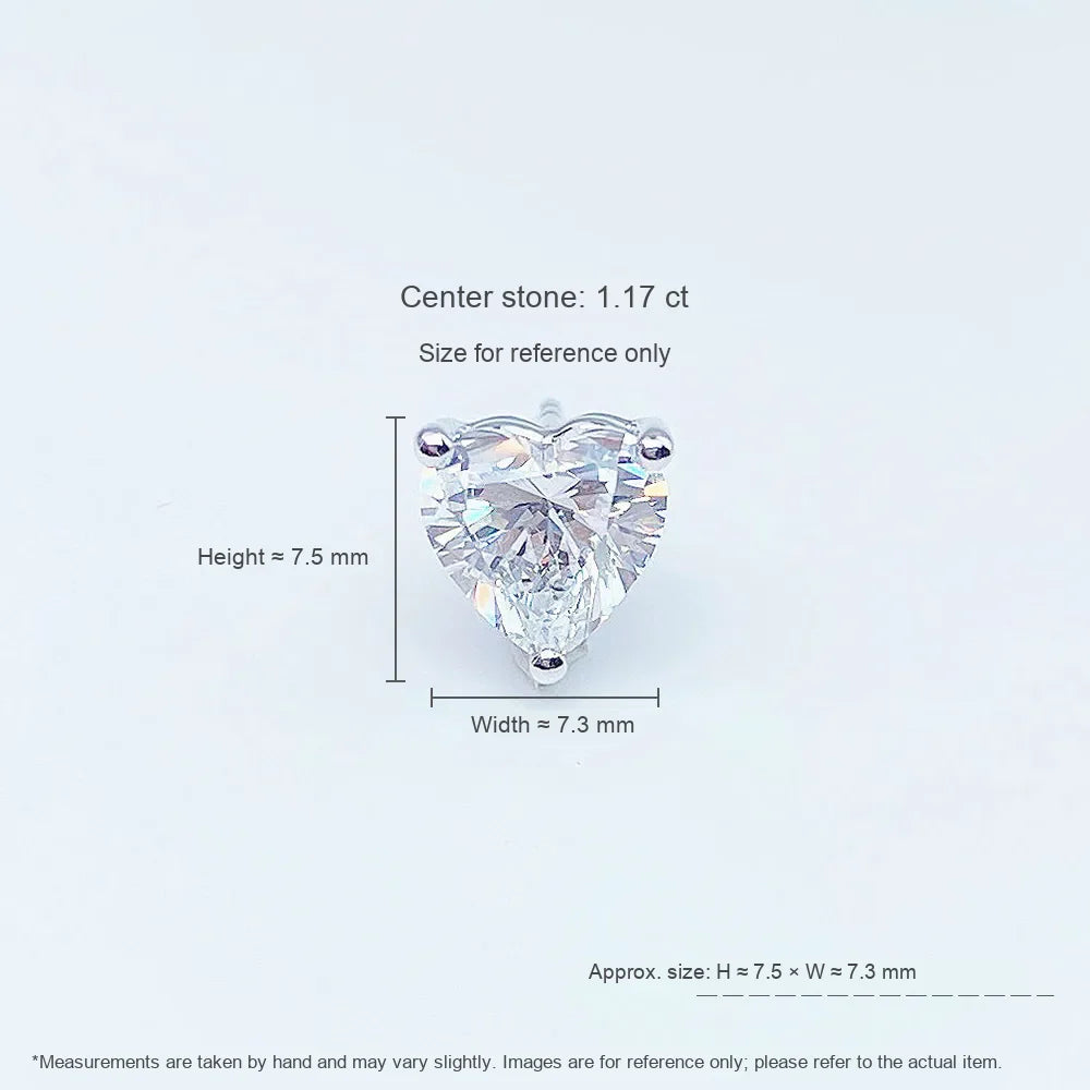 1.18 ctw Three-Prong Heart-Cut Lab-Grown Diamond Stud Earrings in PT950 Platinum