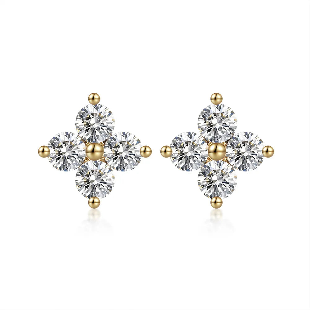 0.85 ctw Botanical Round-Cut Lab-Grown Diamond Stud Earrings in 18K Yellow Gold