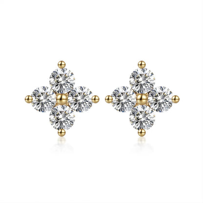 0.85 ctw Botanical Round-Cut Lab-Grown Diamond Stud Earrings in 18K Yellow Gold