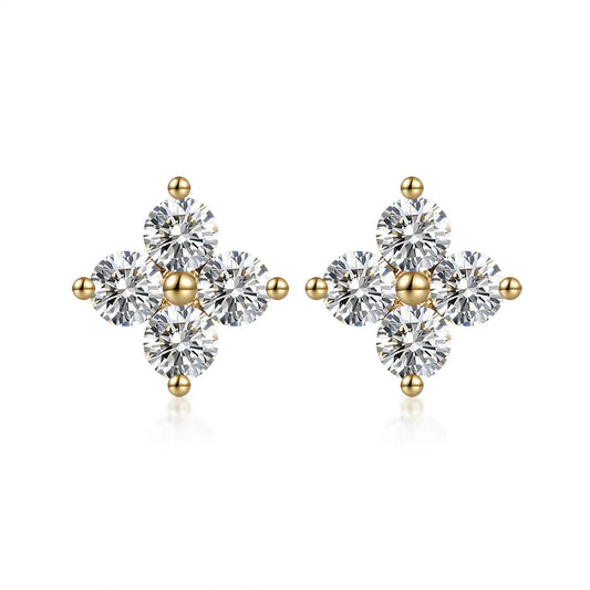 0.85 ctw Botanical Round-Cut Lab-Grown Diamond Stud Earrings in 18K Yellow Gold