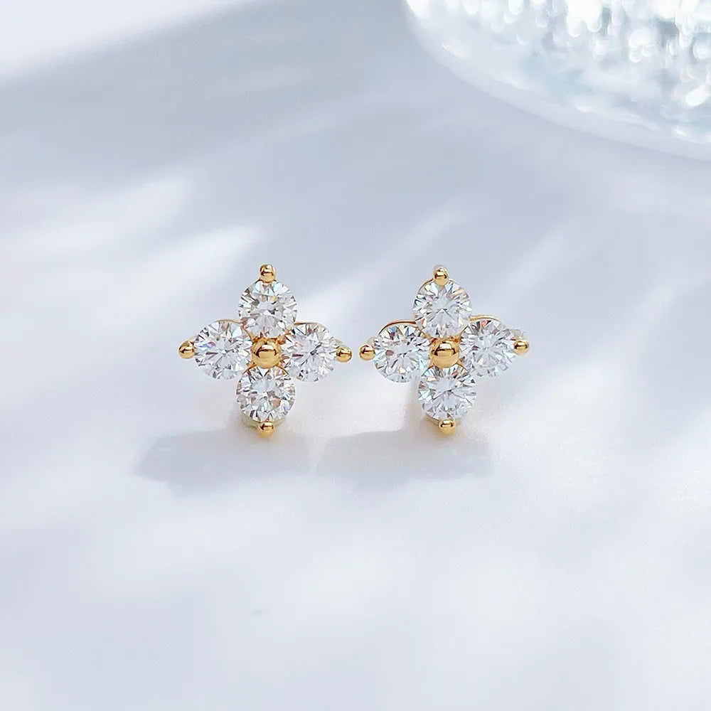 0.85 ctw Botanical Round-Cut Lab-Grown Diamond Stud Earrings in 18K Yellow Gold