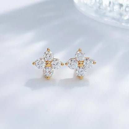 0.85 ctw Botanical Round-Cut Lab-Grown Diamond Stud Earrings in 18K Yellow Gold