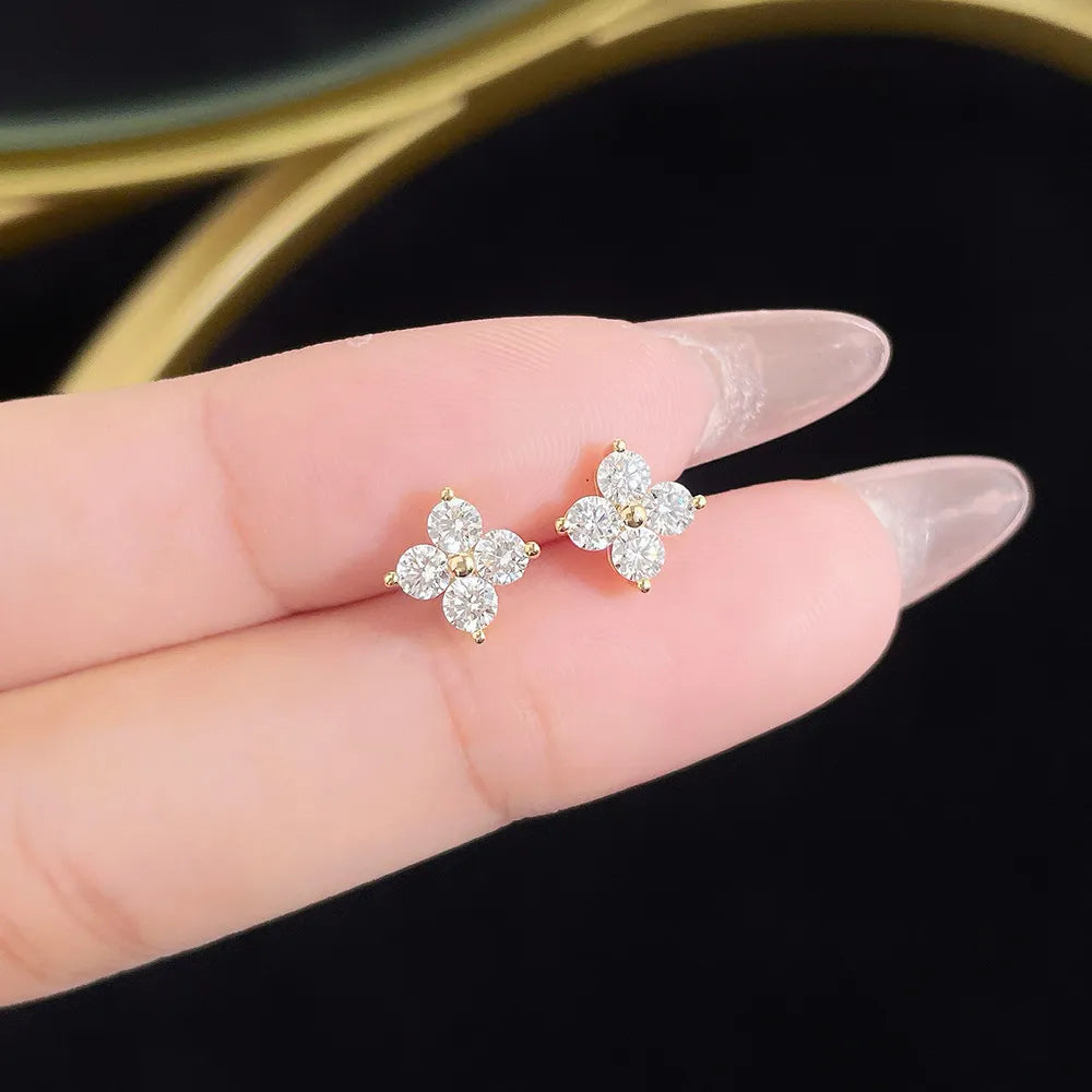 0.85 ctw Botanical Round-Cut Lab-Grown Diamond Stud Earrings in 18K Yellow Gold