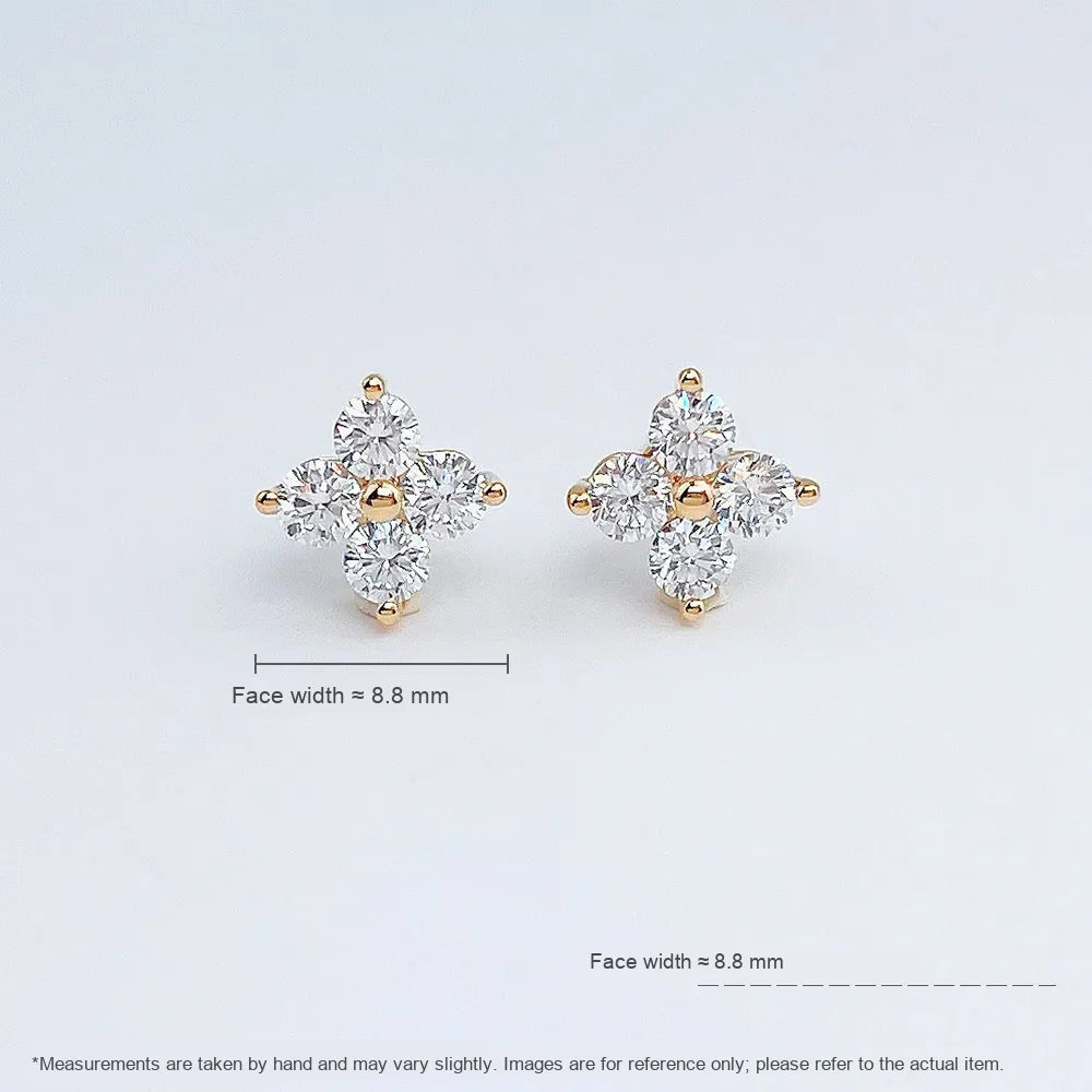 0.85 ctw Botanical Round-Cut Lab-Grown Diamond Stud Earrings in 18K Yellow Gold