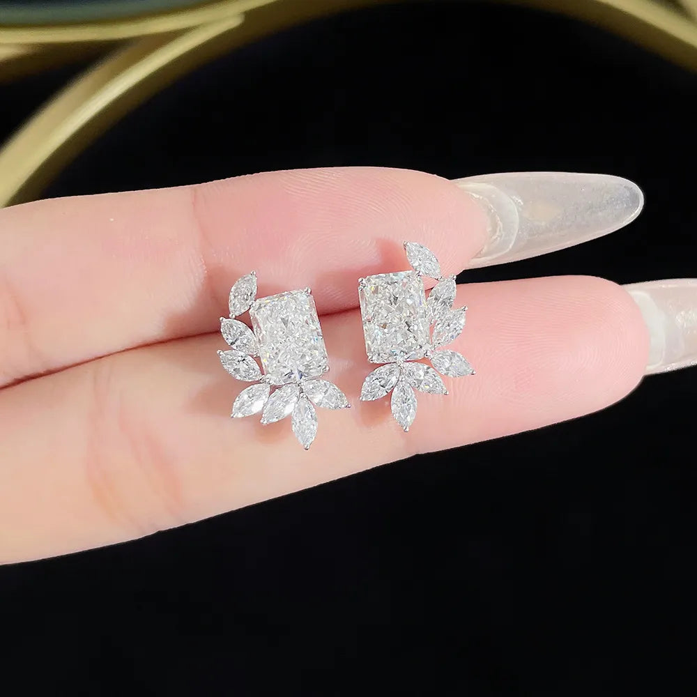4.19 ctw Statement Radiant-Cut Lab-Grown Diamond Earrings in 18K White Gold