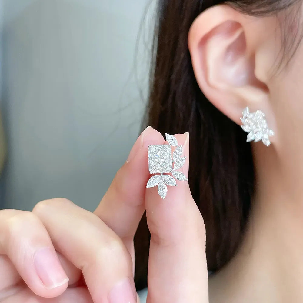 4.19 ctw Statement Radiant-Cut Lab-Grown Diamond Earrings in 18K White Gold