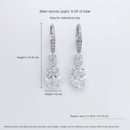 6.29 ctw Statement Pear-Cut Lab-Grown Diamond Drop Earrings in 18K White Gold
