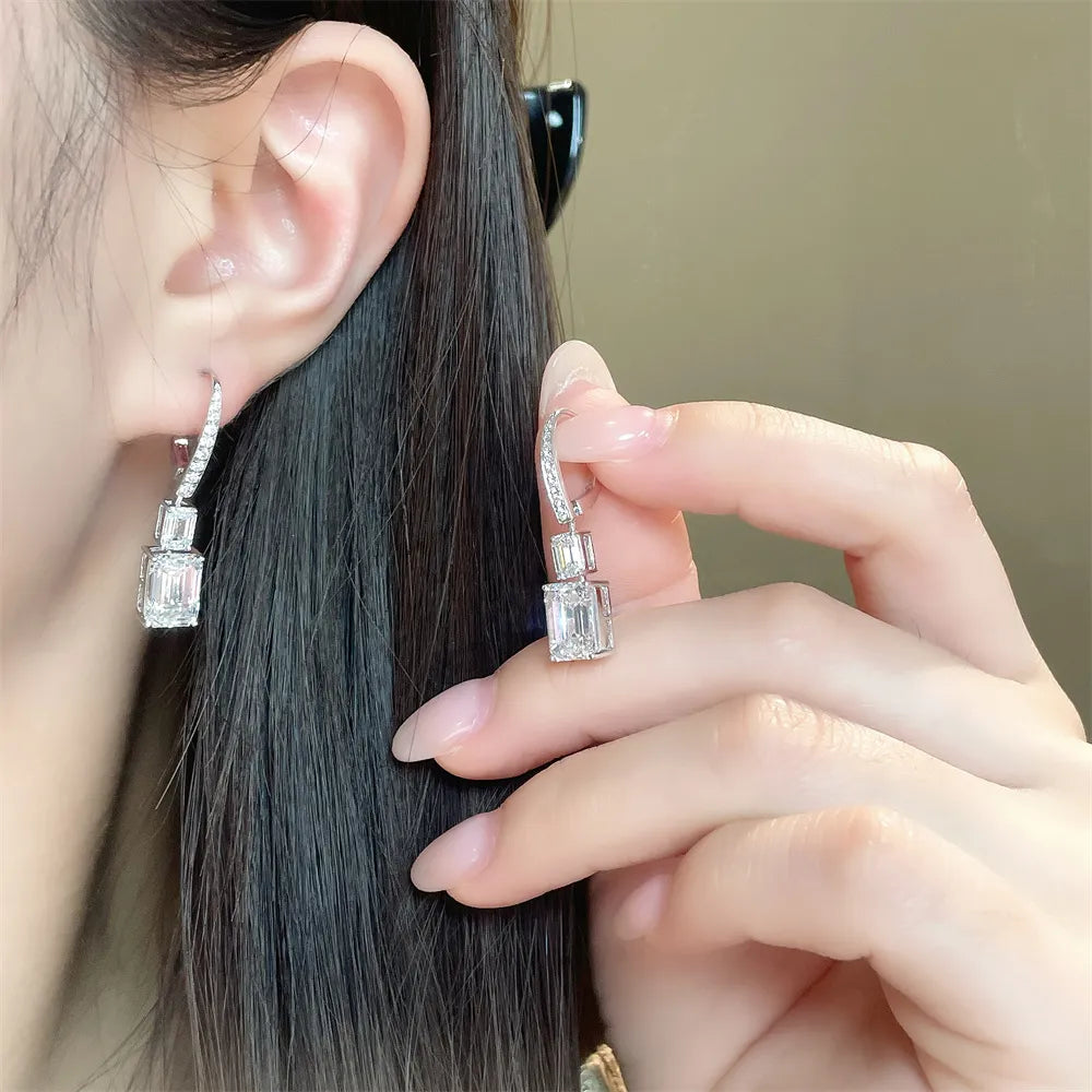 6.12 ctw Statement Emerald-Cut Lab-Grown Diamond Earrings in 18K White Gold