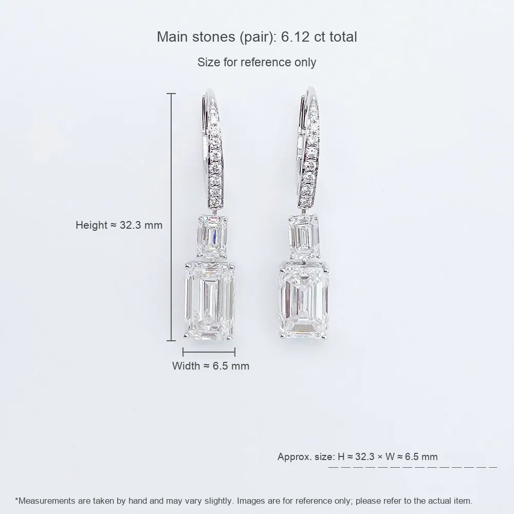 6.12 ctw Statement Emerald-Cut Lab-Grown Diamond Earrings in 18K White Gold