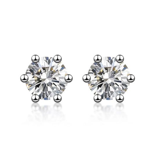 1.03 ctw Six-Prong Round-Cut Lab-Grown Diamond Earrings in 925 Sterling Silver