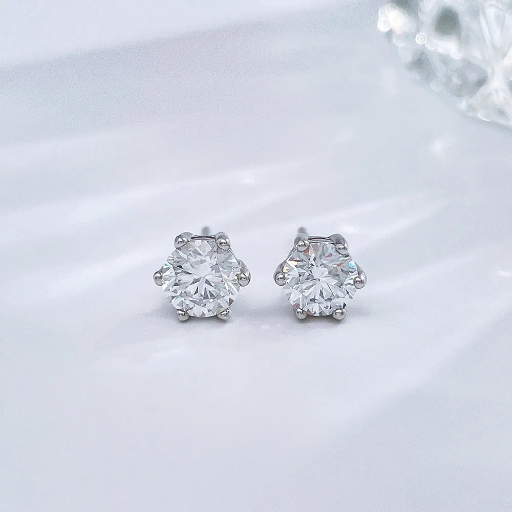 1.03 ctw Six-Prong Round-Cut Lab-Grown Diamond Earrings in 925 Sterling Silver