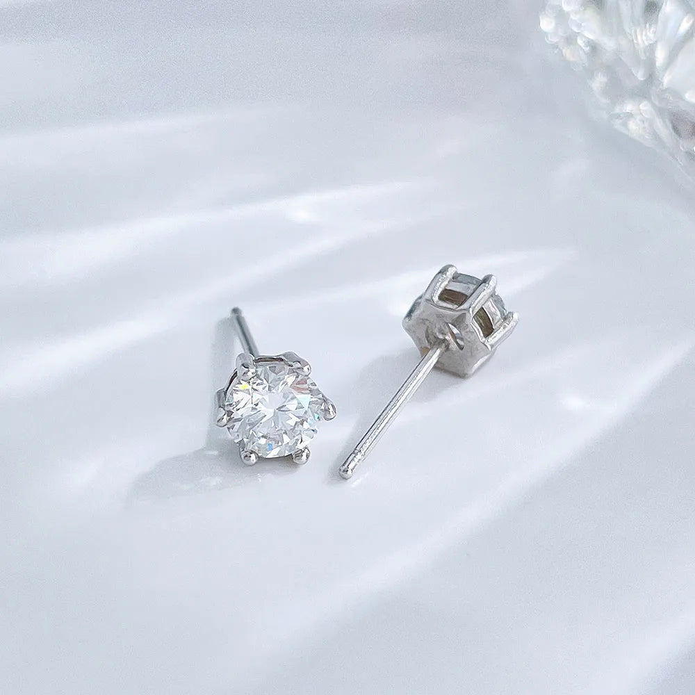 1.03 ctw Six-Prong Round-Cut Lab-Grown Diamond Earrings in 925 Sterling Silver