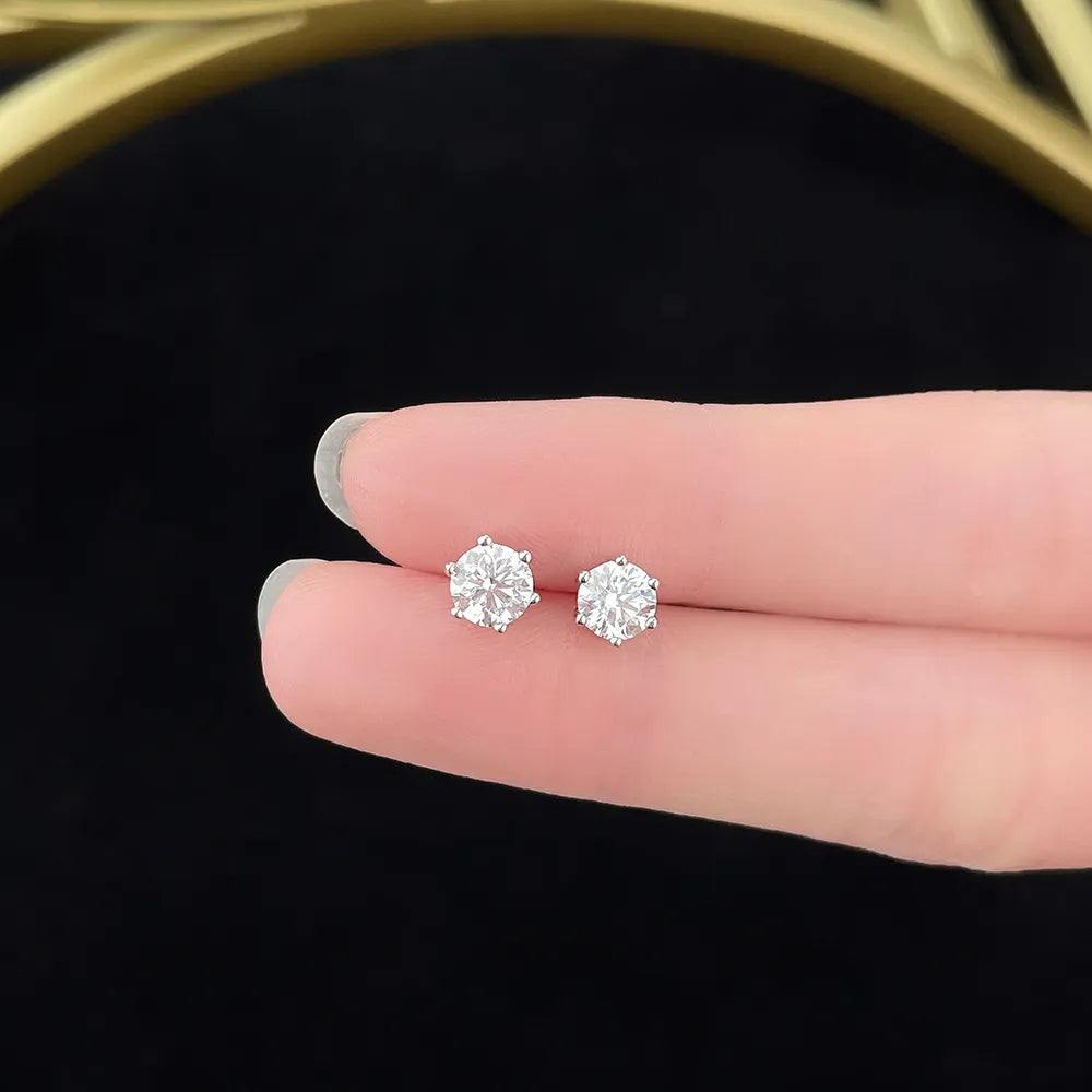 1.03 ctw Six-Prong Round-Cut Lab-Grown Diamond Earrings in 925 Sterling Silver